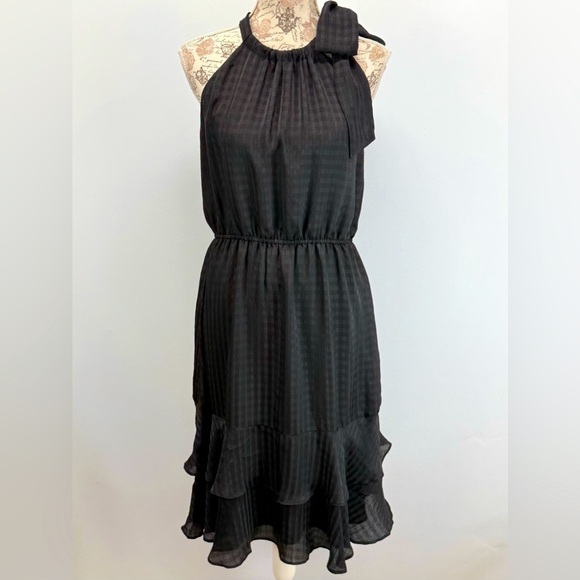 ANN TAYLOR FACTORY Black on black gingham print halter Midi Dress size M - Picture 1 of 13